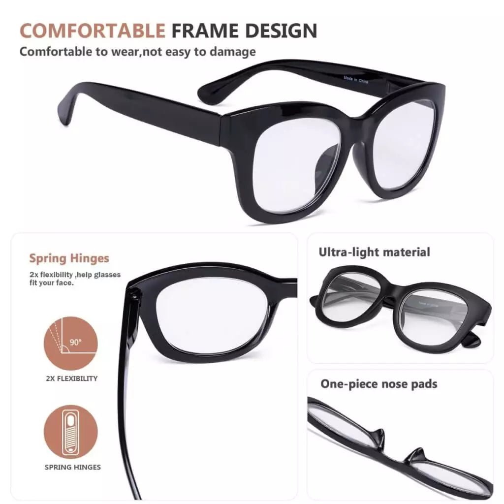5 Pack Oversized Retro Reading Glasses Classic Square Readers FH1555eyekeeper.com