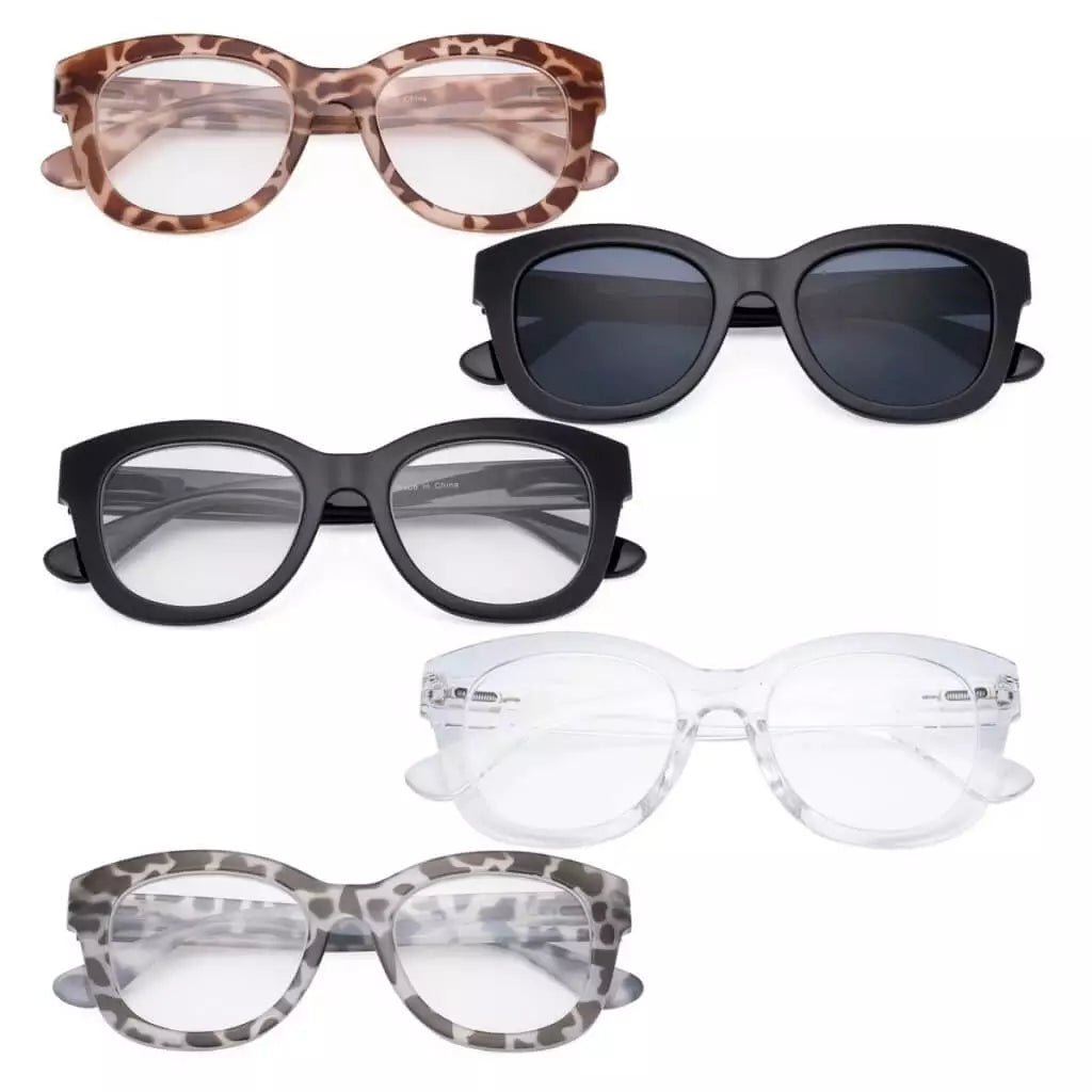 5 Pack Oversized Retro Reading Glasses Classic Square Readers FH1555eyekeeper.com