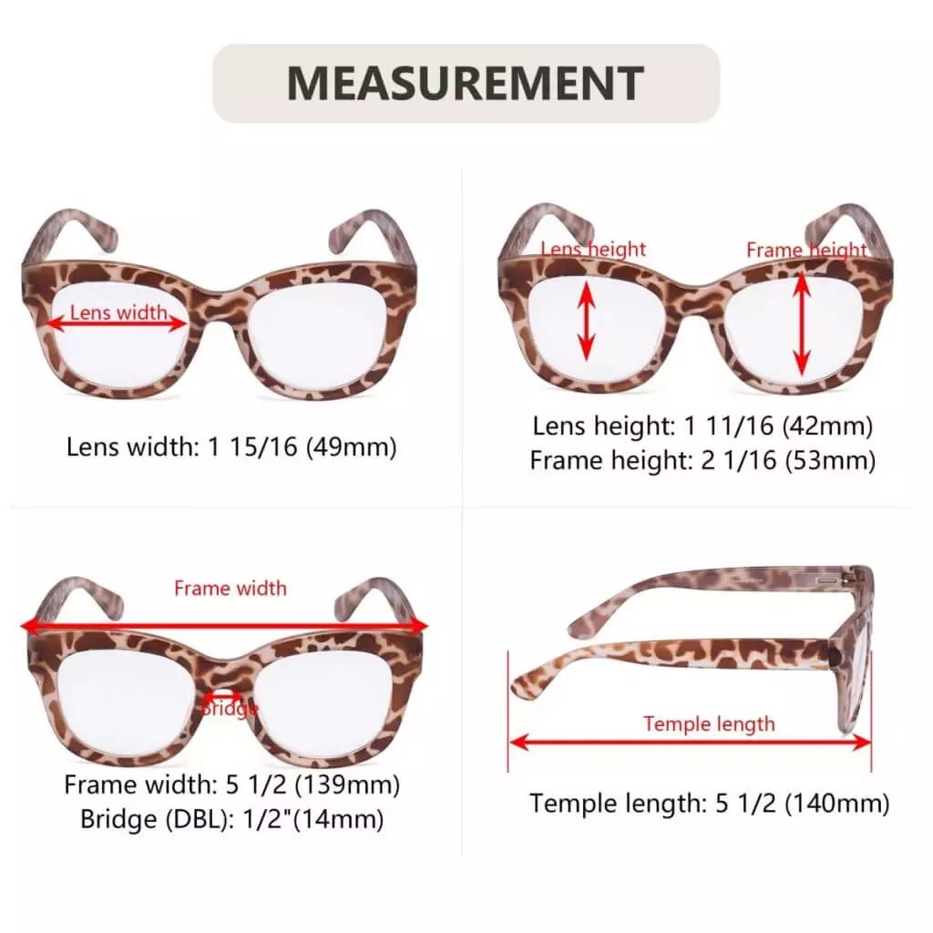 5 Pack Oversized Retro Reading Glasses Classic Square Readers FH1555eyekeeper.com