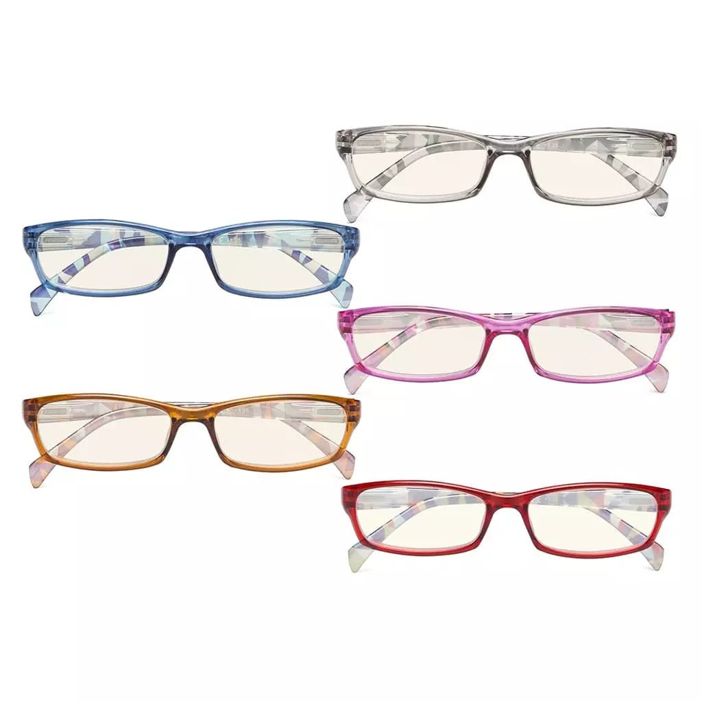 5 Pack Rectangle Blue Light Filter Reading Glasses UVRT1803eyekeeper.com