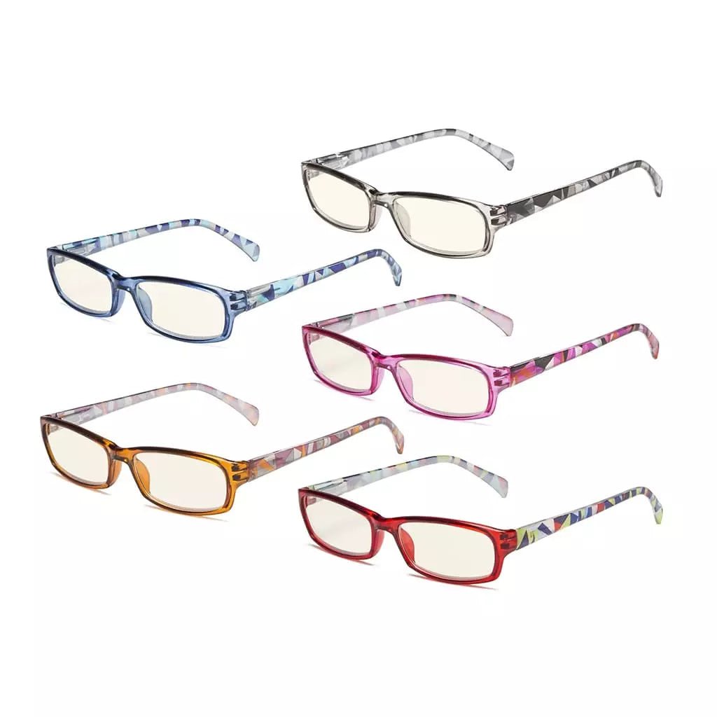 5 Pack Rectangle Blue Light Filter Reading Glasses UVRT1803eyekeeper.com