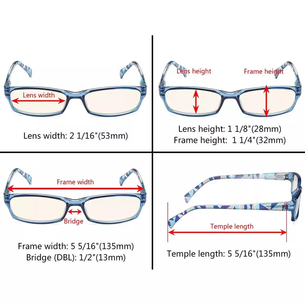 5 Pack Rectangle Blue Light Filter Reading Glasses UVRT1803eyekeeper.com