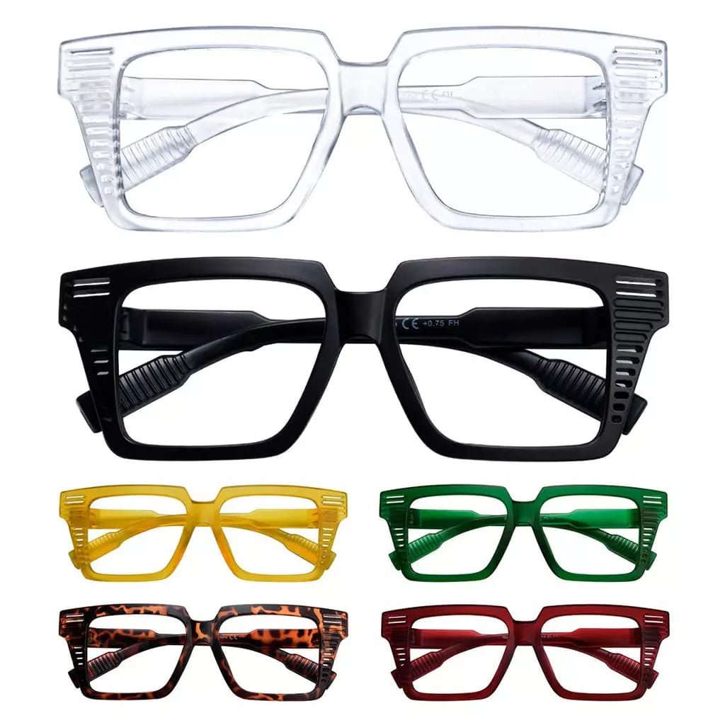 6 Pack 30% Blue Light Blocking Metalless Screwless Huge Reading Glasses R2503 - B15eyekeeper.com