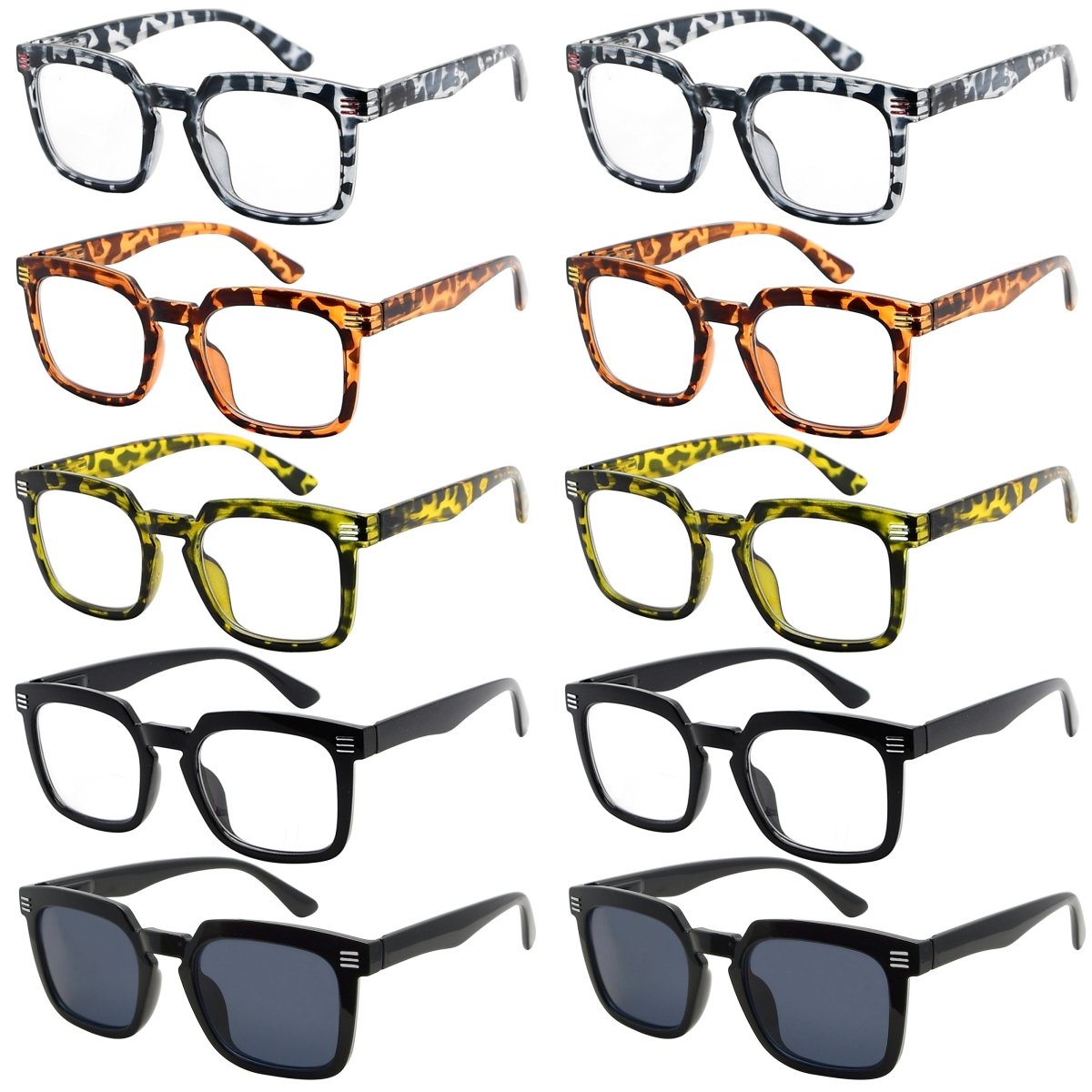 10 Pack Comfort Modern Square Reading Glasses R2104eyekeeper.com