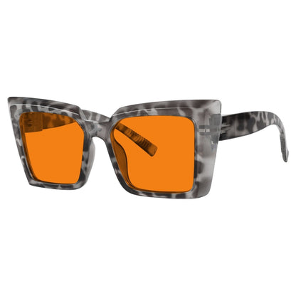 100% Blue Blocking Glasses Oversize Orange Lens Cat - eye Metalless Screwless Eyewear NR2141 - B98eyekeeper.com