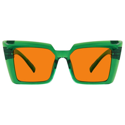 100% Blue Blocking Glasses Oversize Orange Lens Cat - eye Metalless Screwless Eyewear NR2141 - B98eyekeeper.com