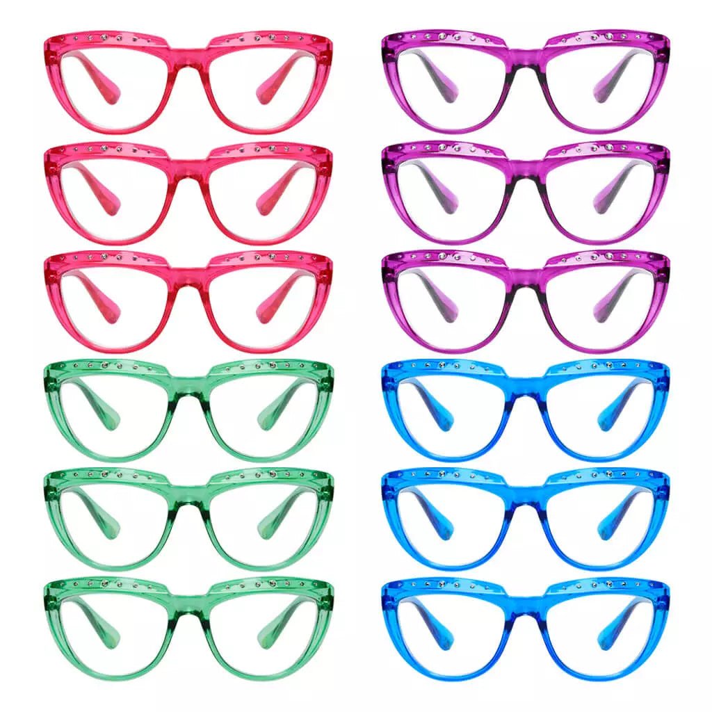 12 Pack Rhinestone Half Moon Design Reading Glasses R2018eyekeeper.com