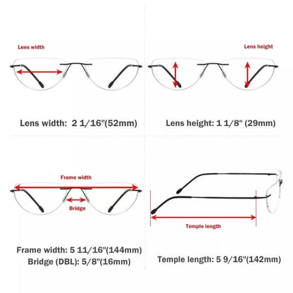 12 Pack Rimless Reading Glasses Half Moon Lightweight Readers RL2eyekeeper.com