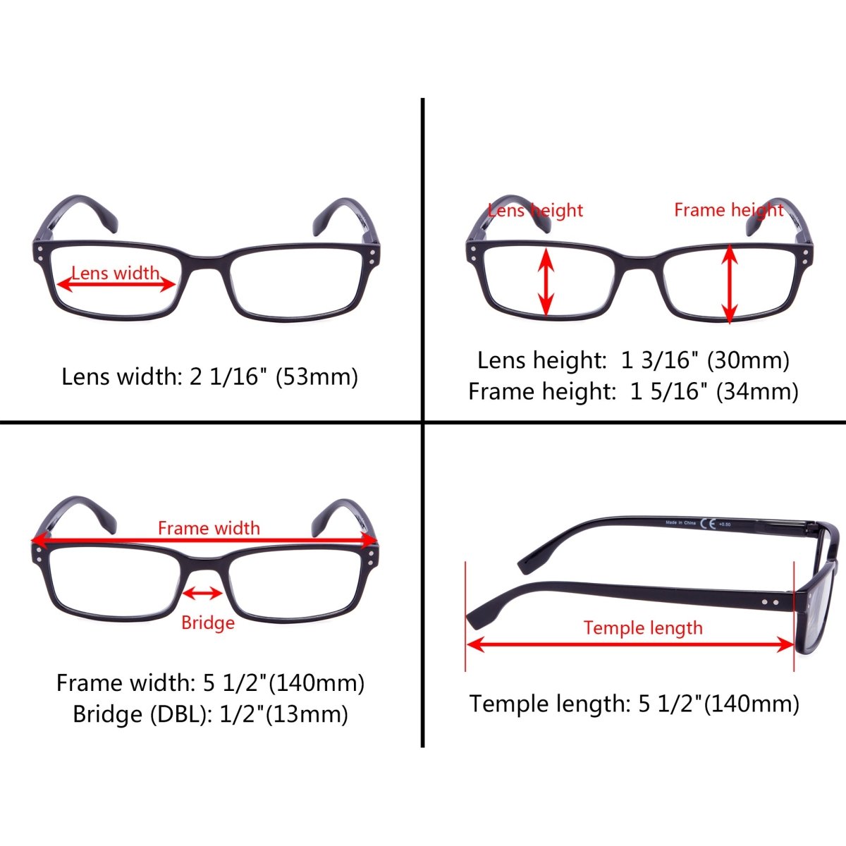 4 Pack Classical Rectangular Reading Glasses Comfort Readers R097 - Aeyekeeper.com