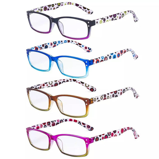 4 Pack Cute Dot Pattern Temples Square Reading Glasses R103Peyekeeper.com