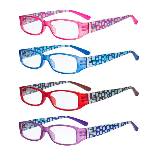 4 Pack Fashion Crystals Pattern Arms Reading Glasses R081Xeyekeeper.com