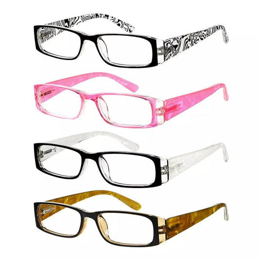 4 Pack Gem Pattern Arms Reading Glasses Rectangular Readers R006 - C1 - C4eyekeeper.com
