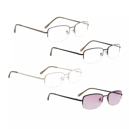 4 Pack Half - rim Metal Reading Glasses Include Sunglasses 3 - R15015eyekeeper.com