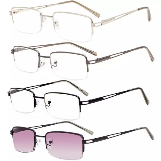 4 Pack Half - rim Metal Reading Glasses with Reading Sunglasses R15014eyekeeper.com