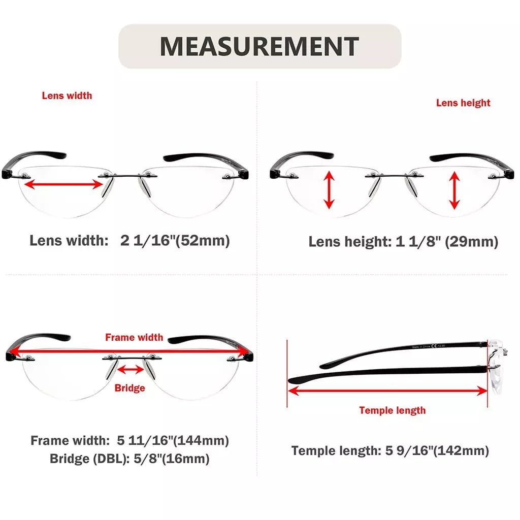 4 Pack Rimless Reading Glasses Half Moon Readers R2202eyekeeper.com