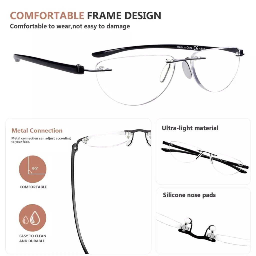 4 Pack Rimless Reading Glasses Half Moon Readers R2202eyekeeper.com