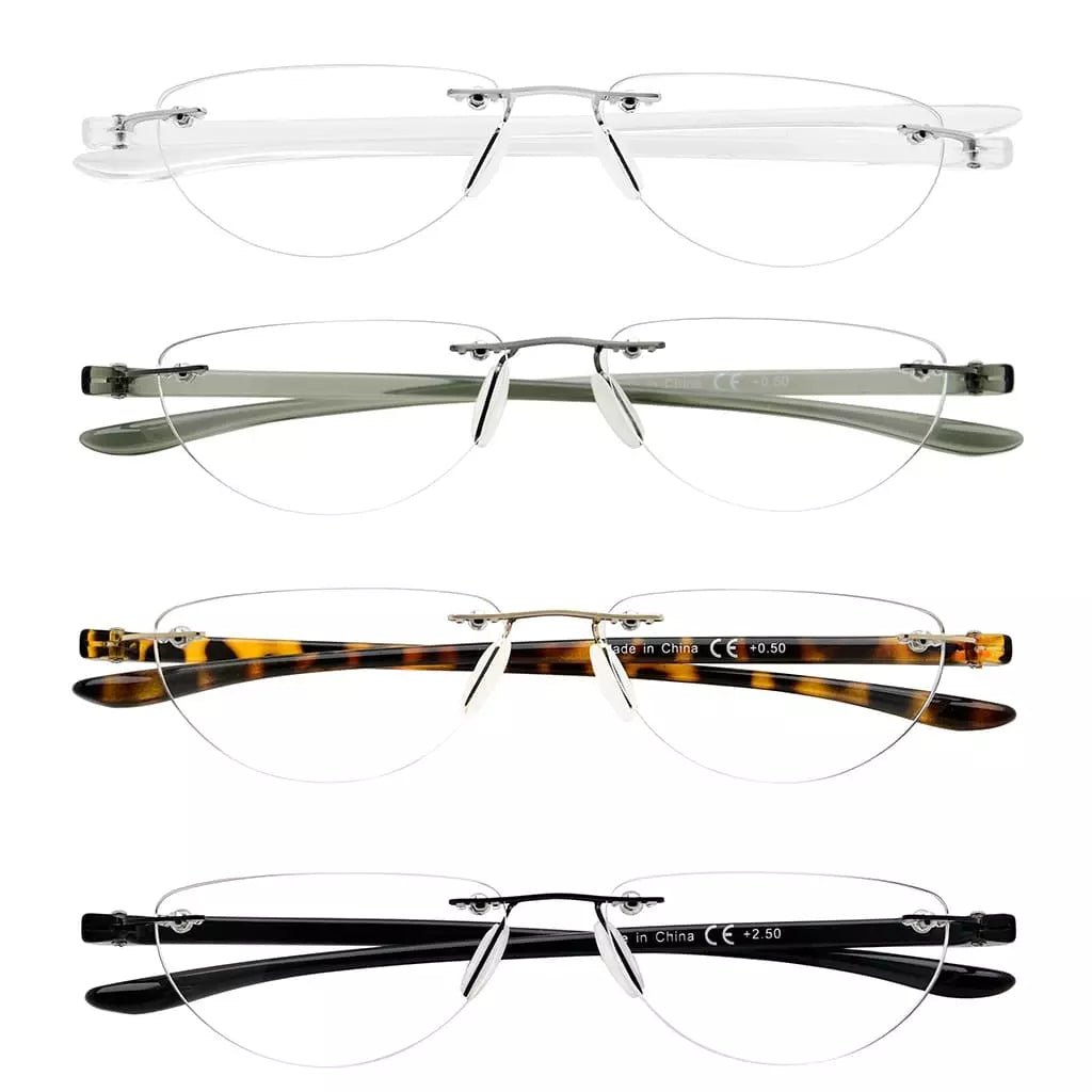 4 Pack Rimless Reading Glasses Half Moon Readers R2202eyekeeper.com