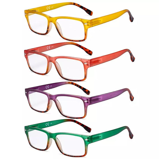 4 Pack Small Rectangle Reading Glasses Stylish Readers R108Deyekeeper.com