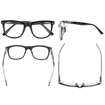 4 Pack Square Large Lenses Reading Glasses Spring - Hinges Readers R080eyekeeper.com