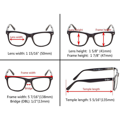 4 Pack Square Large Lenses Reading Glasses Spring - Hinges Readers R080eyekeeper.com