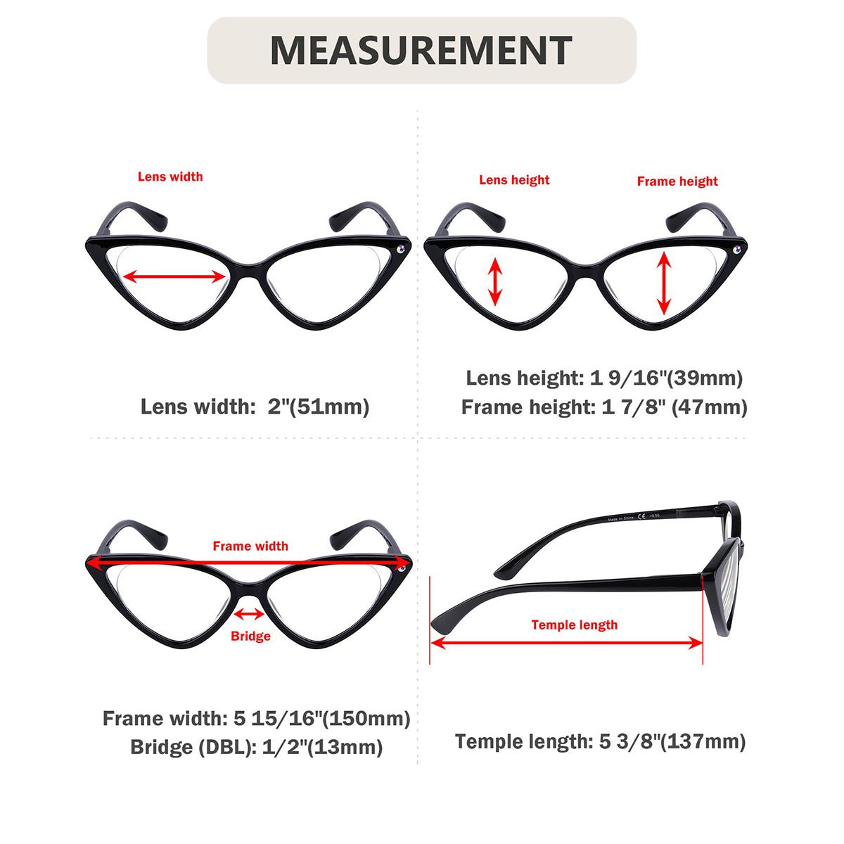 4 Pack Oversized Cat-eye Reading Glasses for Women R2134