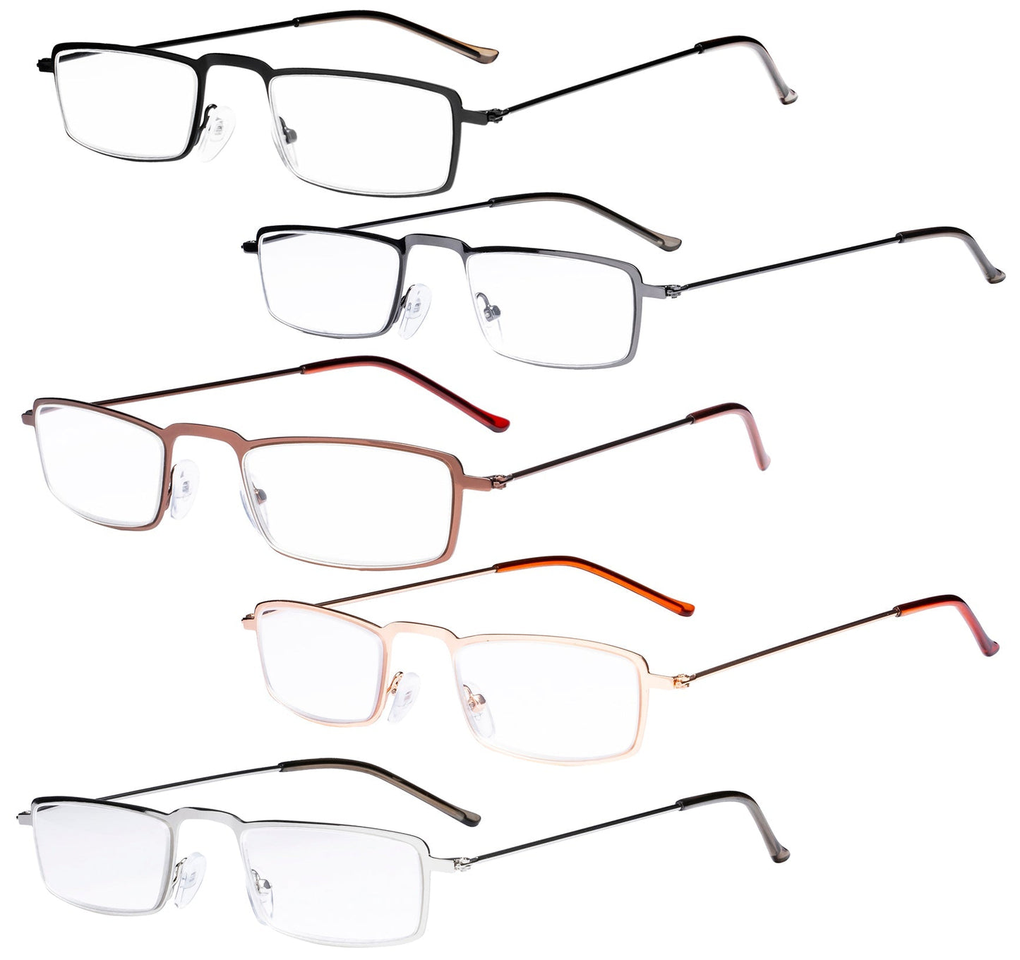 5er Pack Schicke Rechteckige Lesebrille Edelstahl R15004