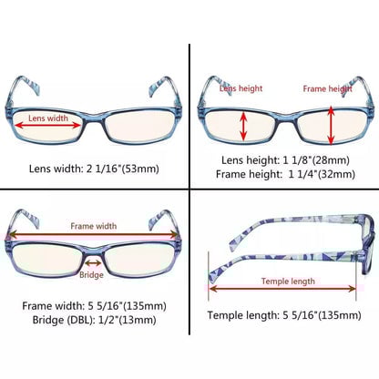 5 Pack Rectangle Blue Light Filter Reading Glasses UVRT1803eyekeeper.com