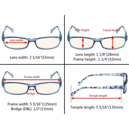 5 Pack Rectangle Blue Light Filter Reading Glasses UVRT1803eyekeeper.com