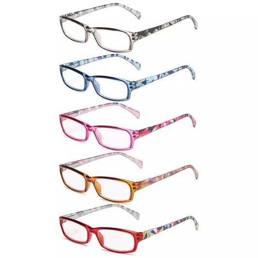 5 Pack Rectangle Reading Glasses with Pattern Temples RT1803eyekeeper.com