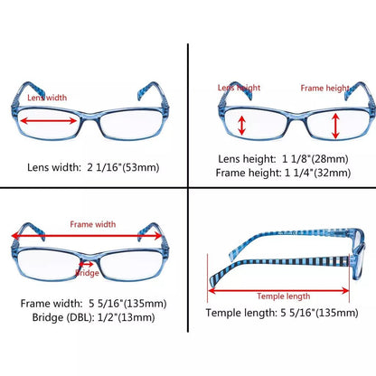 5 Pack Rectangle Reading Glasses with Stripe Arms RT1803Seyekeeper.com