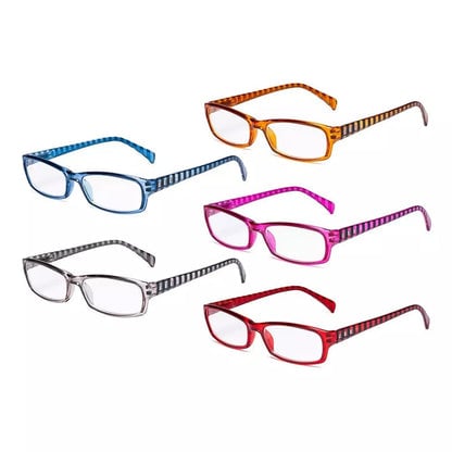 5 Pack Rectangle Reading Glasses with Stripe Arms RT1803Seyekeeper.com
