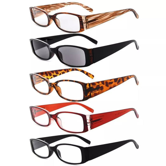 5 Pack Rectangle Stylish Reading Glasses R040 - Aeyekeeper.com