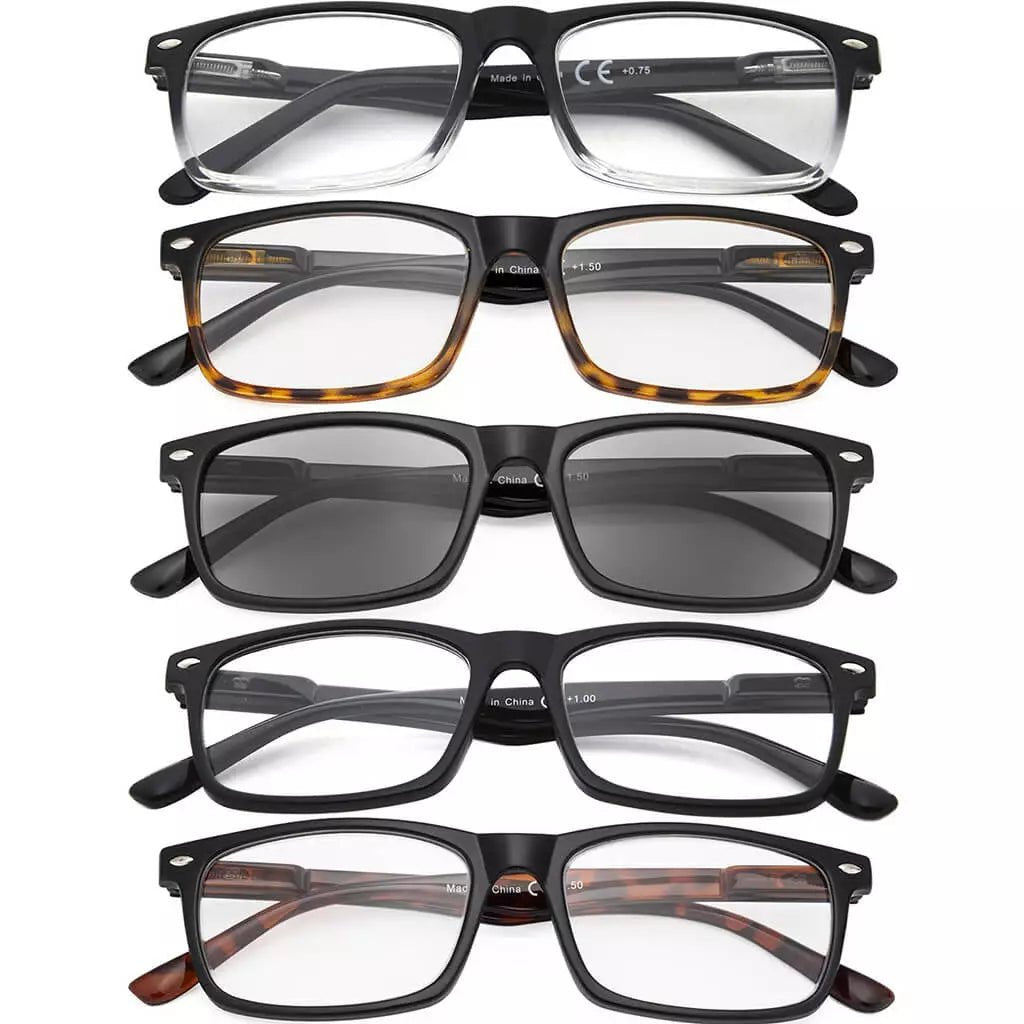 5 Pack Retro square Reading Glasses Include Sunshine Glasses R899Xeyekeeper.com