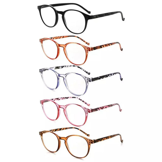 5 Pack Stylish Cute Round Reading Glasses R9115Beyekeeper.com