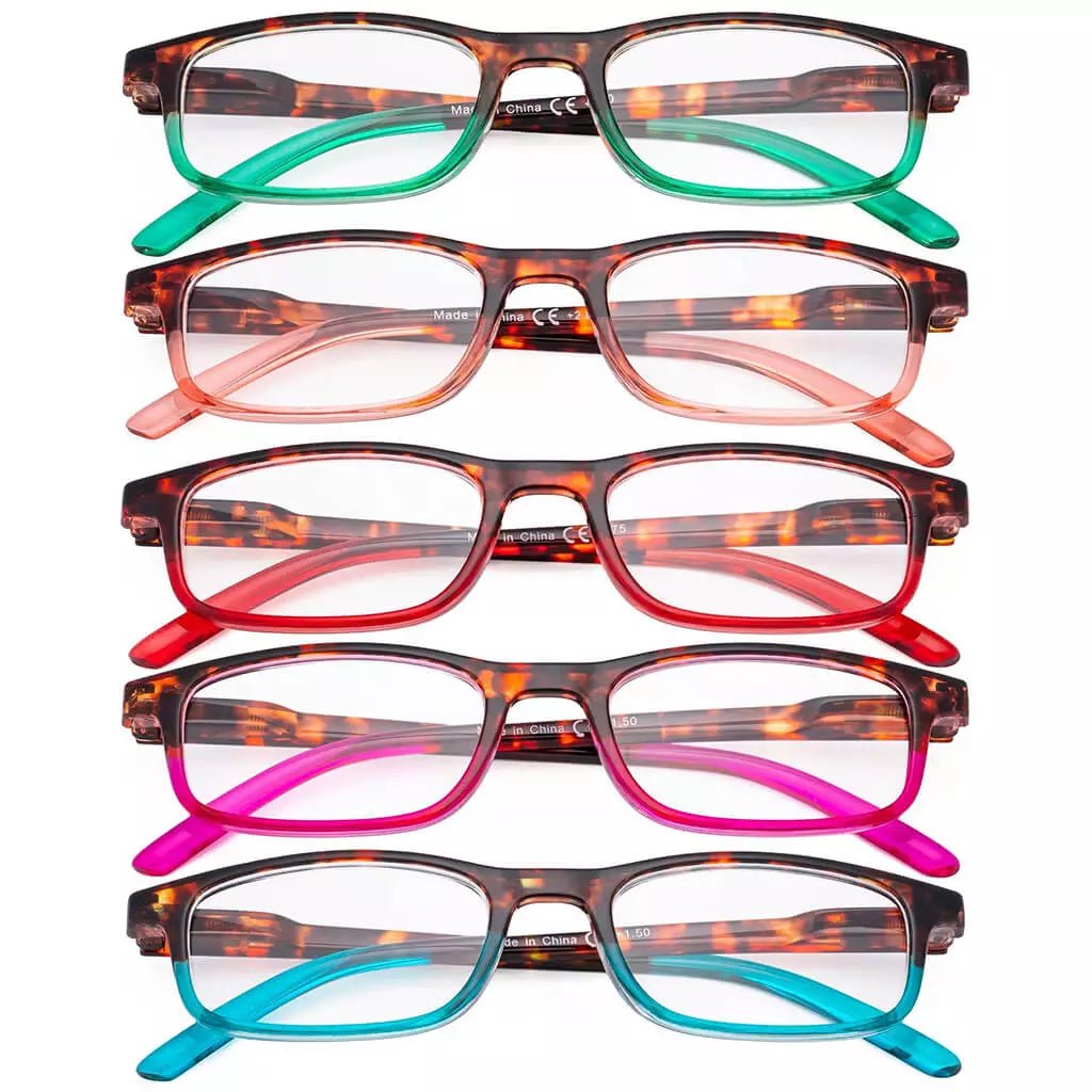 5 Pack Stylish Look Reading Glasses Rectangle Readers R111Deyekeeper.com