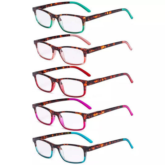 5 Pack Stylish Look Reading Glasses Rectangle Readers R111Deyekeeper.com