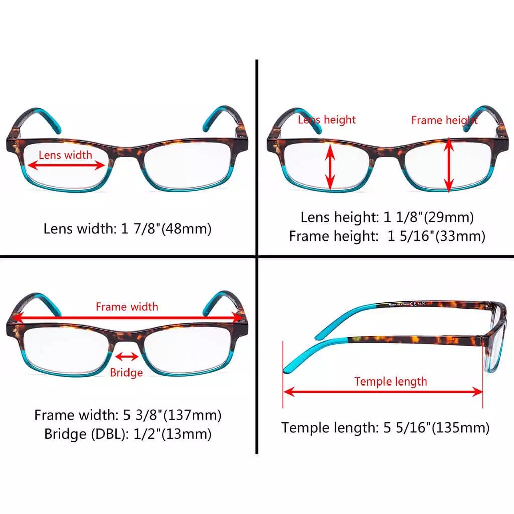 5 Pack Stylish Look Reading Glasses Rectangle Readers R111Deyekeeper.com