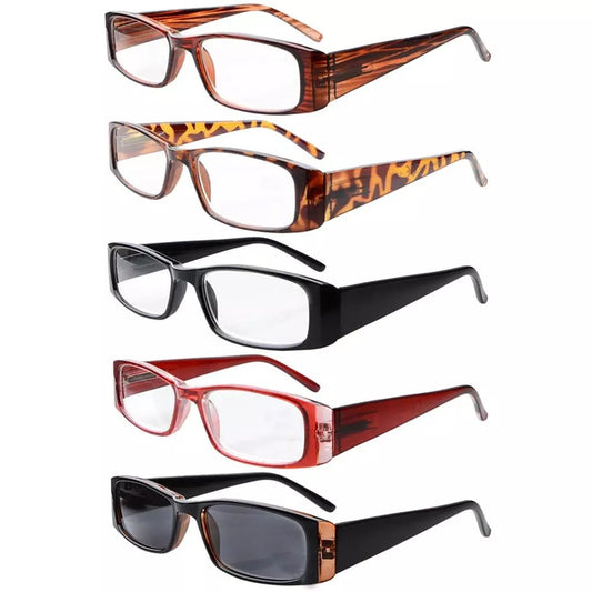 5 Pack Stylish Rectangular Reading Glasses Sunshine Readers R006eyekeeper.com