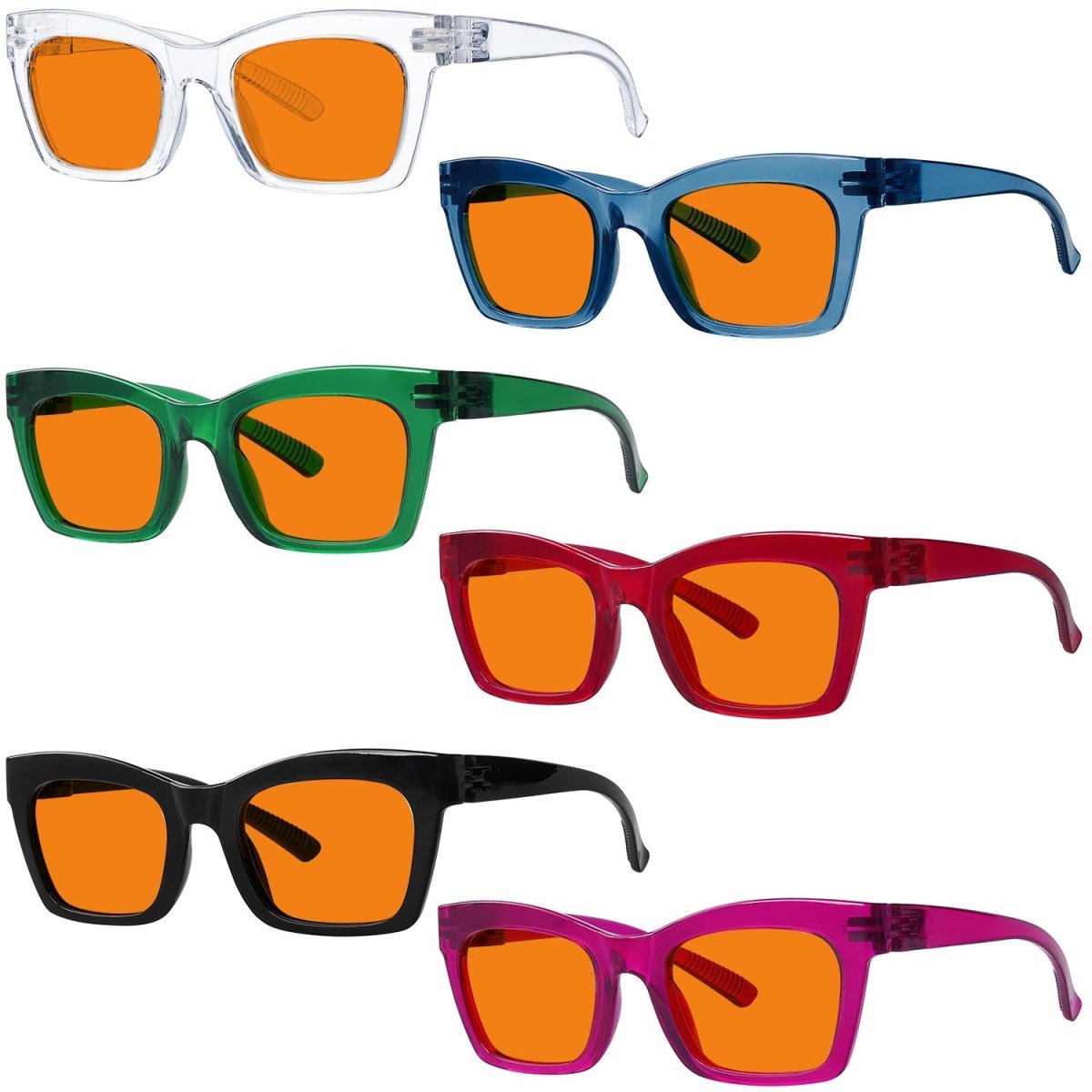 6 Pack 100% Blue Light Blocking Orange Glasses Metalless Screwless R2308 - B98eyekeeper.com