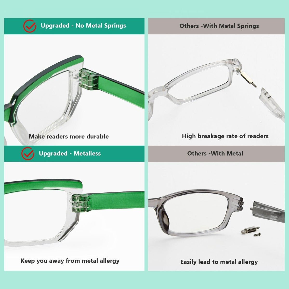 6 Pack Metalless Design Screwless Spring Hinges Reading Glasses R2204eyekeeper.com