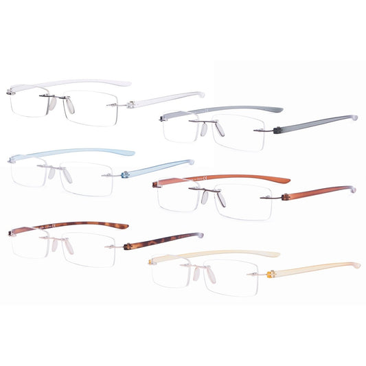 6 Pack Small Classic Rectangle Reading Glasses Rimless Readers R14001eyekeeper.com