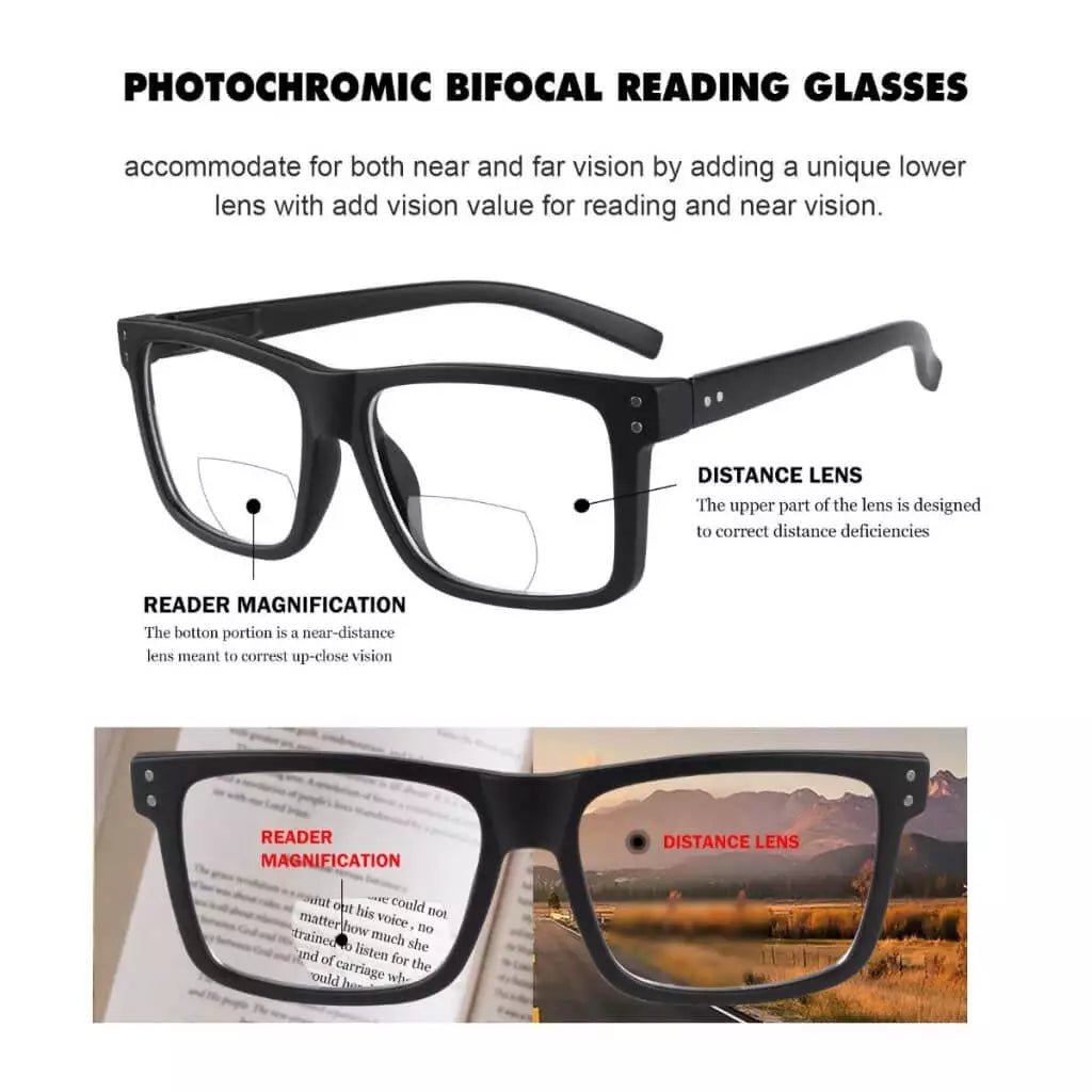 Rectangle Transition Photochromic Bifocal Reading Glasses BSBR2142eyekeeper.com