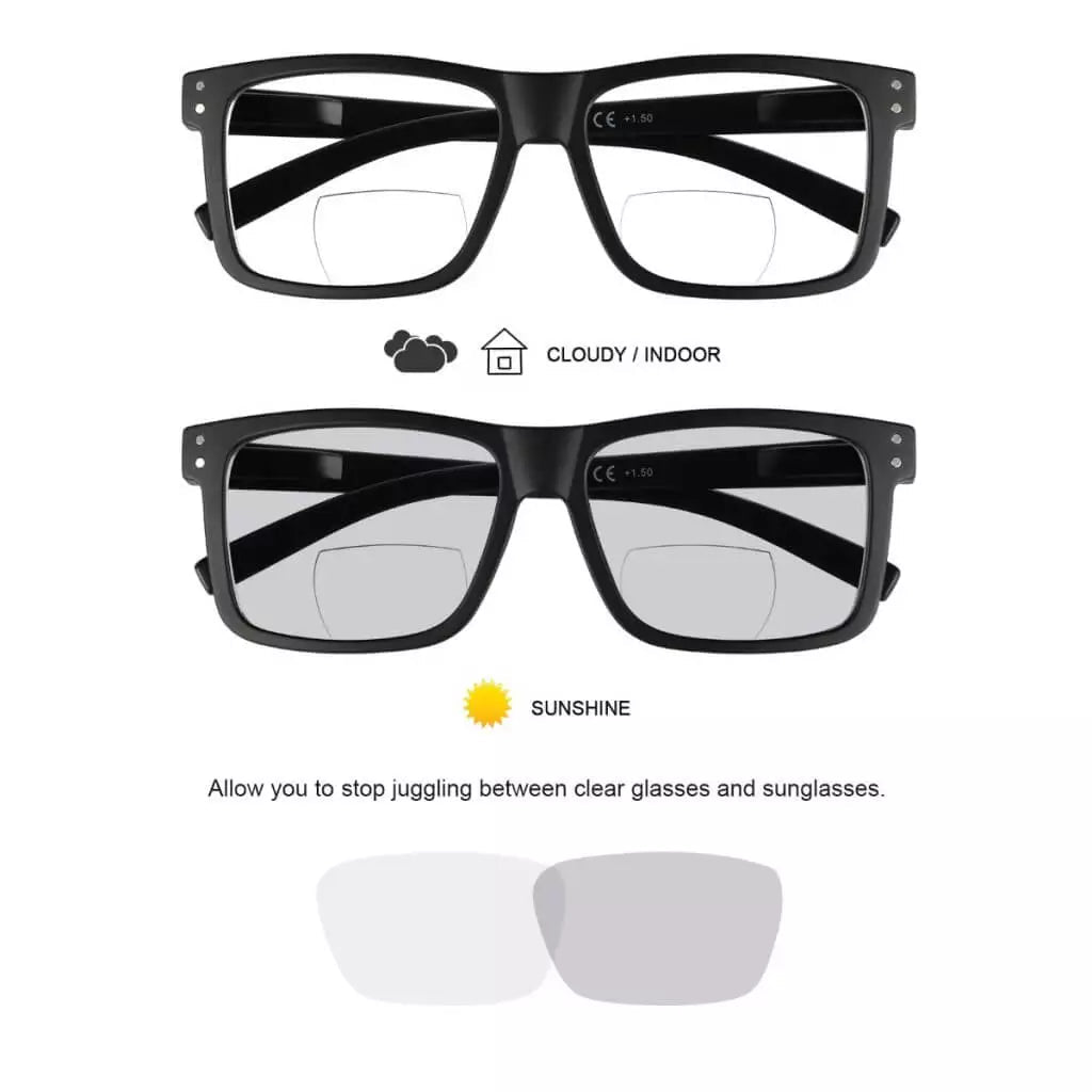 Rectangle Transition Photochromic Bifocal Reading Glasses BSBR2142eyekeeper.com