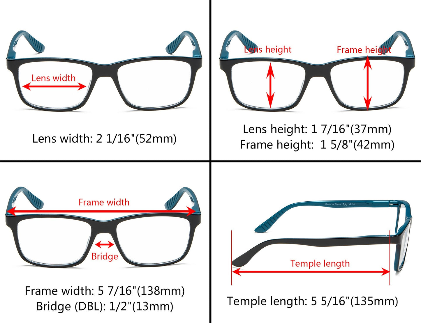 5 Pack Classic Rectangular Reading Glasses Women Men R163