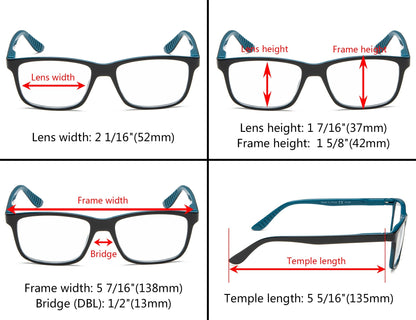 5 Pack Classic Rectangular Reading Glasses Women Men R163