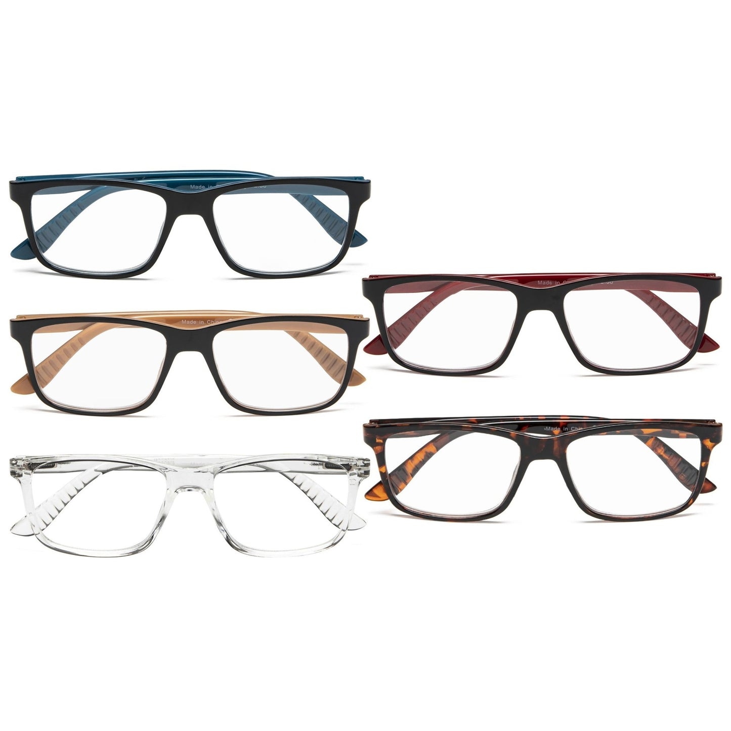 5 Pack Classic Rectangular Reading Glasses Women Men R163