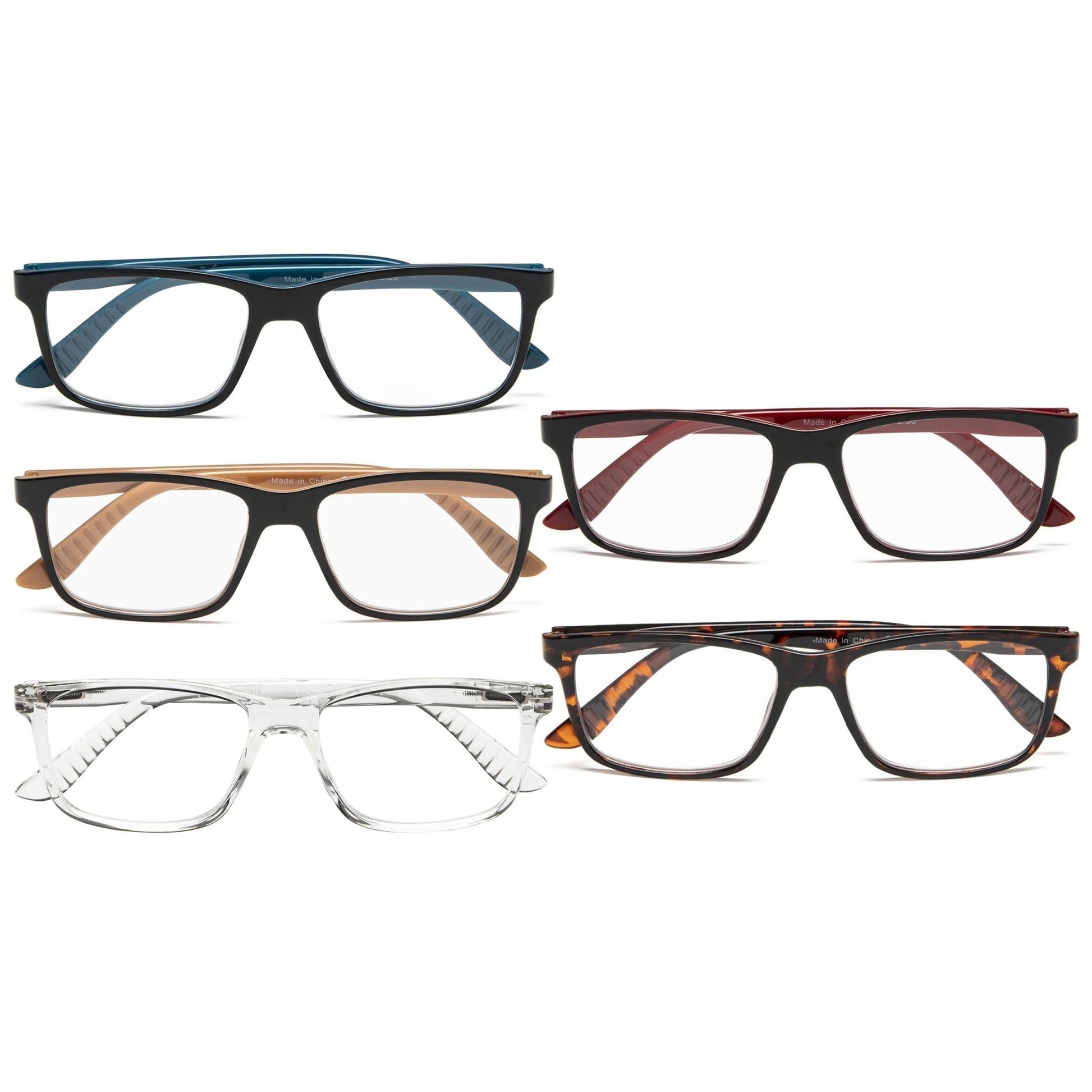 5 Pack Classic Rectangular Reading Glasses Women Men R163