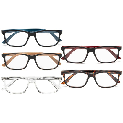 5 Pack Classic Rectangular Reading Glasses Women Men R163