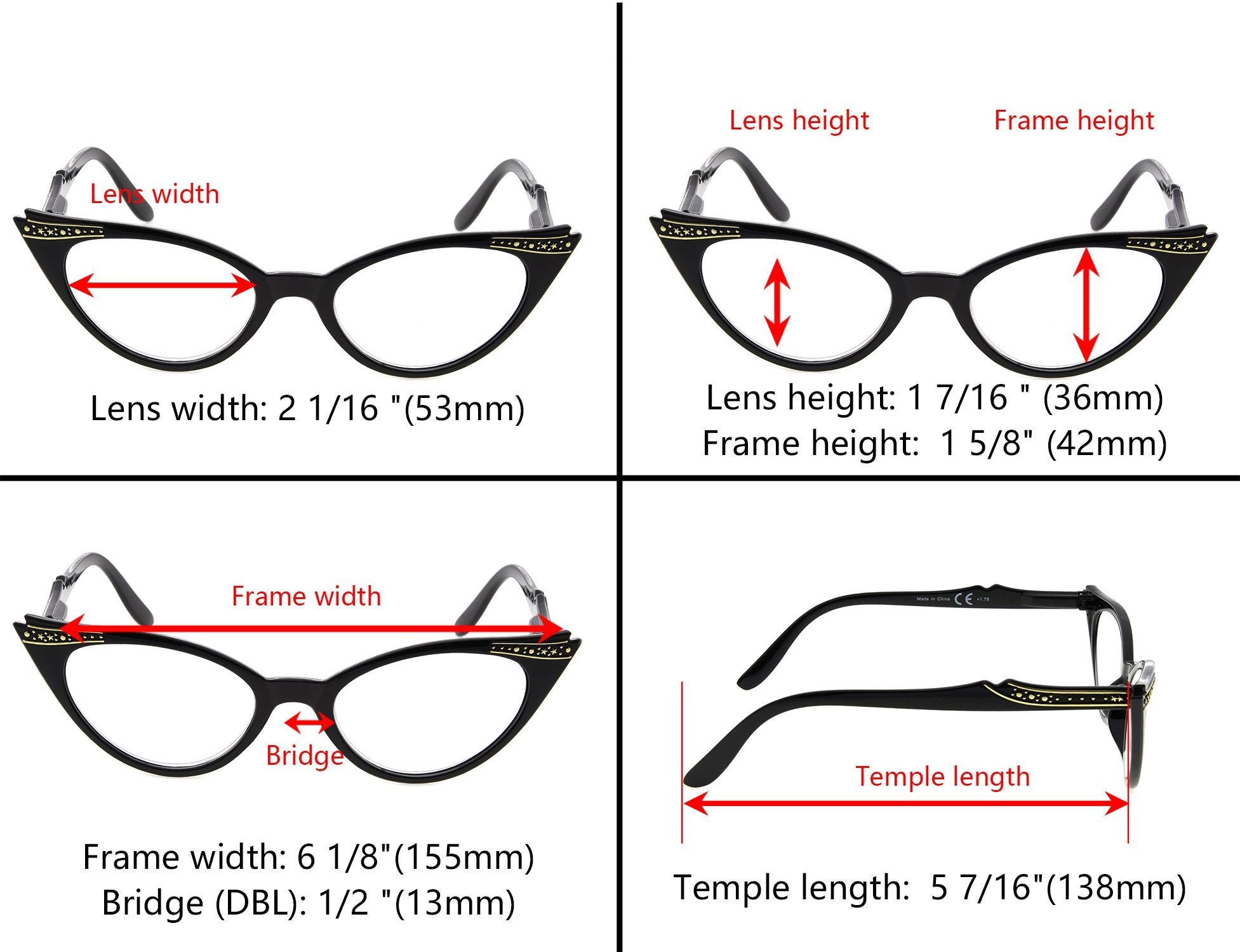 Cat eye reading hotsell glasses 1.75