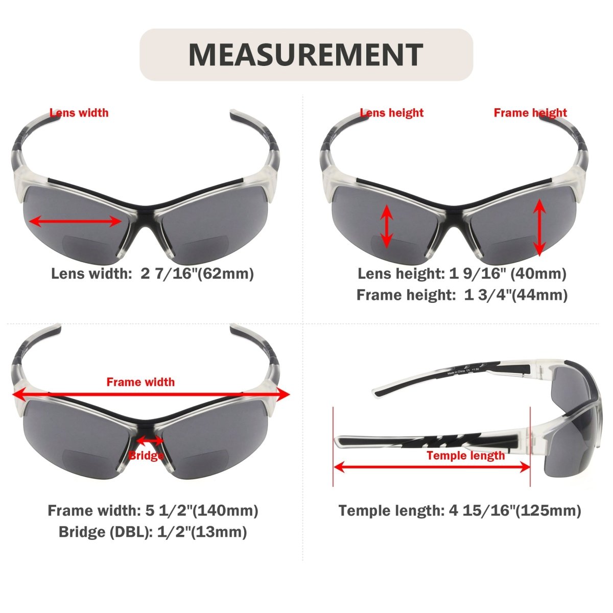 Half Rim TR90 Polarized Bifocal Reading Sunglasses TH6226PGSGeyekeeper.com